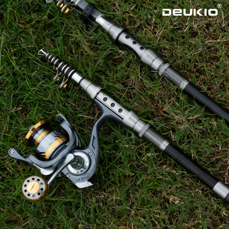 Fishing Rod Combo - DEUKIO 釣り竿とリールのコンボ伸縮式釣り竿スピニングリール最大ドラッグ 8 キロ海水淡水ビーチ釣りセット