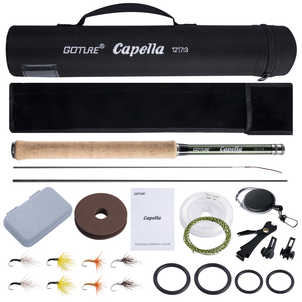 Fishing Rod Fly - Goture テンカラ フライフィッシングロッドコンボ 3.6 メートル超軽量カーボンファイバーロッドラインルアークリッパーポータブルテンカラロッドセットタックル