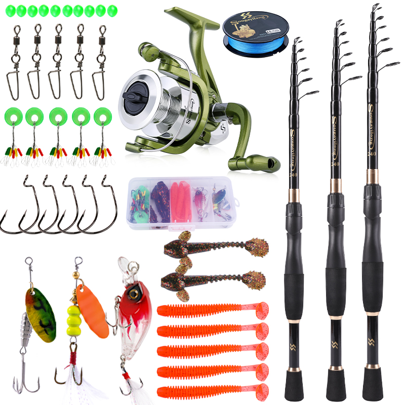 Fishing Rod Combo - Sougayilang-伸縮式釣り竿,カーボンファイバーリール,スピニングライン,1000-4000, 1.8-2.4m