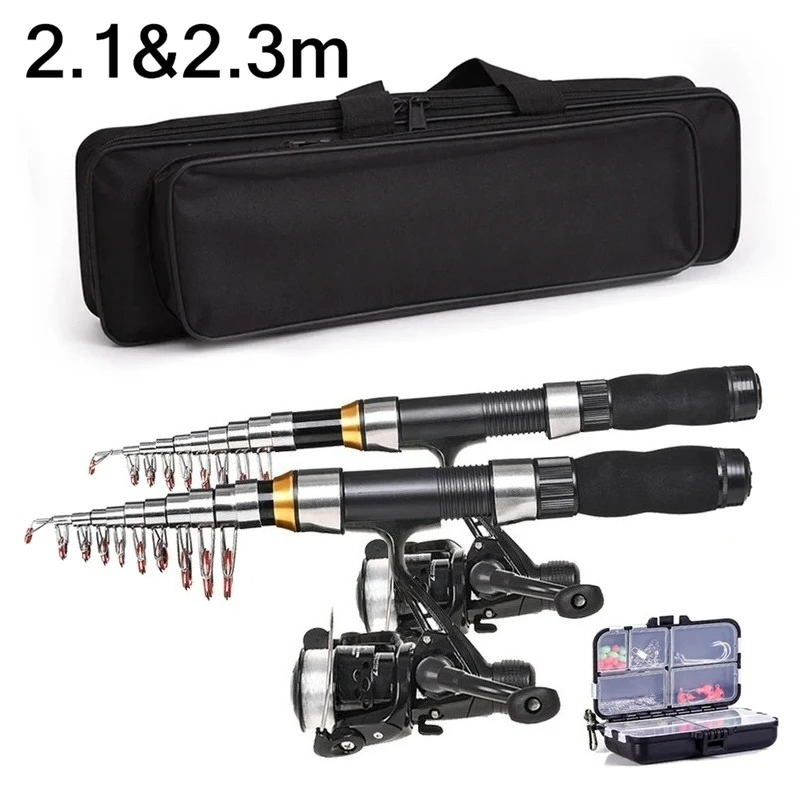 Fishing Rod Case - BRAVMAK 2.1/2.3m伸縮式釣り竿リールコンボフルキットカーボンファイバーロッドポールスピニングリール釣りバッグケースペスカギアセット